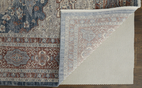 HomeRoots 5' Elegant Gray Red and Blue Floral Area Rug - Durable, Stain-Resistant Design for Any Room 7' X 10' 514457