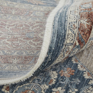 HomeRoots 5' Elegant Gray Red and Blue Floral Area Rug - Durable, Stain-Resistant Design for Any Room 7' X 10' 514457