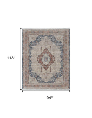 HomeRoots 5' Elegant Gray Red and Blue Floral Area Rug - Durable, Stain-Resistant Design for Any Room 8' X 10' 514458