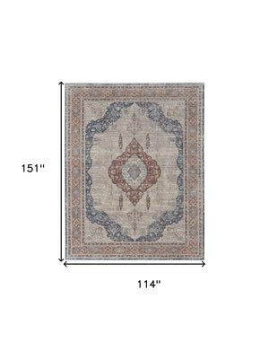 HomeRoots 5' Elegant Gray Red and Blue Floral Area Rug - Durable, Stain-Resistant Design for Any Room 10' X 13' 514459