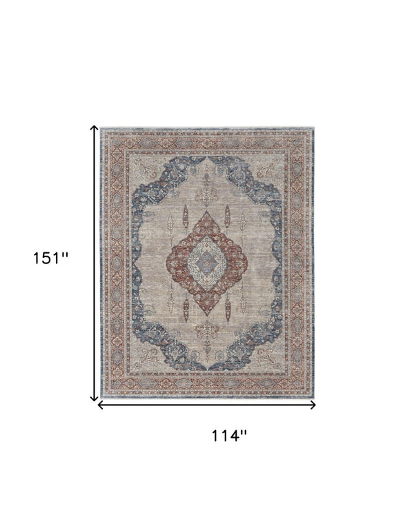 HomeRoots 5' Elegant Gray Red and Blue Floral Area Rug - Durable, Stain-Resistant Design for Any Room 10' X 13' 514459