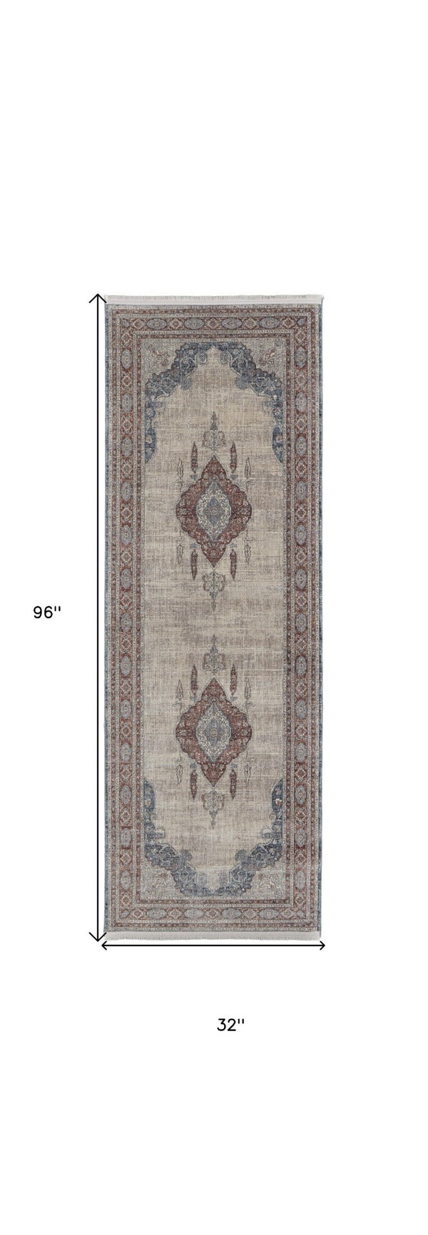 HomeRoots 5' Elegant Gray Red and Blue Floral Area Rug - Durable, Stain-Resistant Design for Any Room 8' Runner 514460