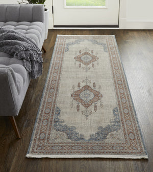 HomeRoots 5' Elegant Gray Red and Blue Floral Area Rug - Durable, Stain-Resistant Design for Any Room 10' Runner 514461