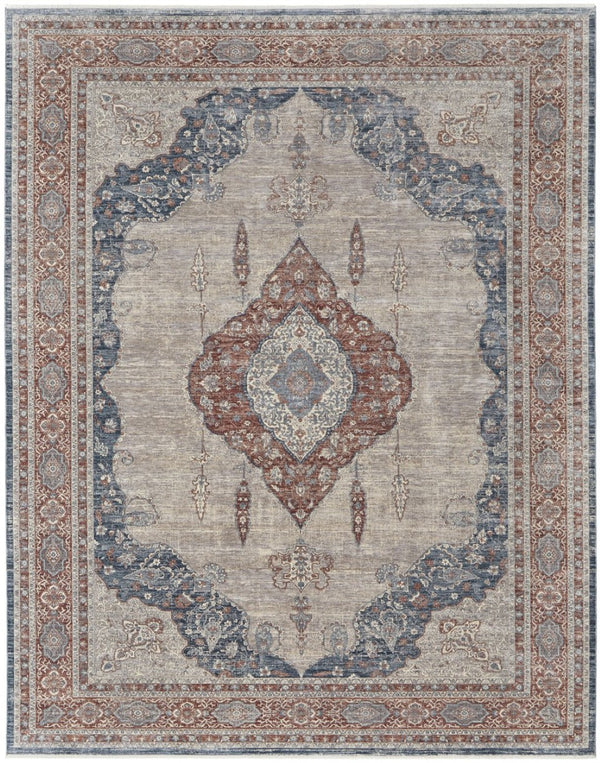 HomeRoots 5' Elegant Gray Red and Blue Floral Area Rug - Durable, Stain-Resistant Design for Any Room 12' X 15' 514463