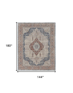 HomeRoots 5' Elegant Gray Red and Blue Floral Area Rug - Durable, Stain-Resistant Design for Any Room 12' X 15' 514463