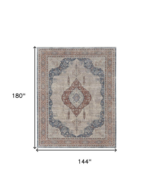 HomeRoots 5' Elegant Gray Red and Blue Floral Area Rug - Durable, Stain-Resistant Design for Any Room 12' X 15' 514463