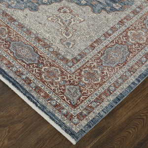HomeRoots 5' Elegant Gray Red and Blue Floral Area Rug - Durable, Stain-Resistant Design for Any Room 12' X 15' 514463
