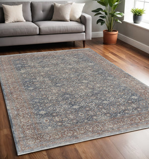 HomeRoots 5' Stunning Blue Beige Red Floral Area Rug - Durable, Stain-Resistant Design for Elegant Spaces 5' X 7' 514465