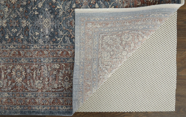 HomeRoots 5' Stunning Blue Beige Red Floral Area Rug - Durable, Stain-Resistant Design for Elegant Spaces 5' X 7' 514465