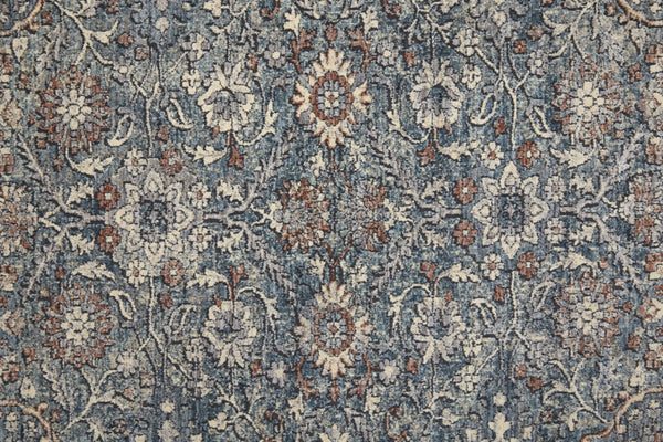 HomeRoots 5' Stunning Blue Beige Red Floral Area Rug - Durable, Stain-Resistant Design for Elegant Spaces 5' X 7' 514465