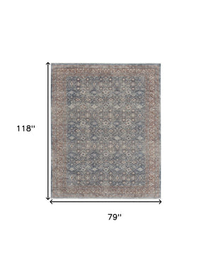 HomeRoots 5' Stunning Blue Beige Red Floral Area Rug - Durable, Stain-Resistant Design for Elegant Spaces 7' X 10' 514466