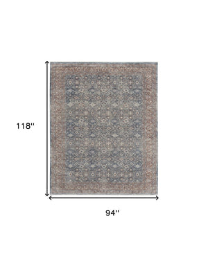 HomeRoots 5' Stunning Blue Beige Red Floral Area Rug - Durable, Stain-Resistant Design for Elegant Spaces 8' X 10' 514467