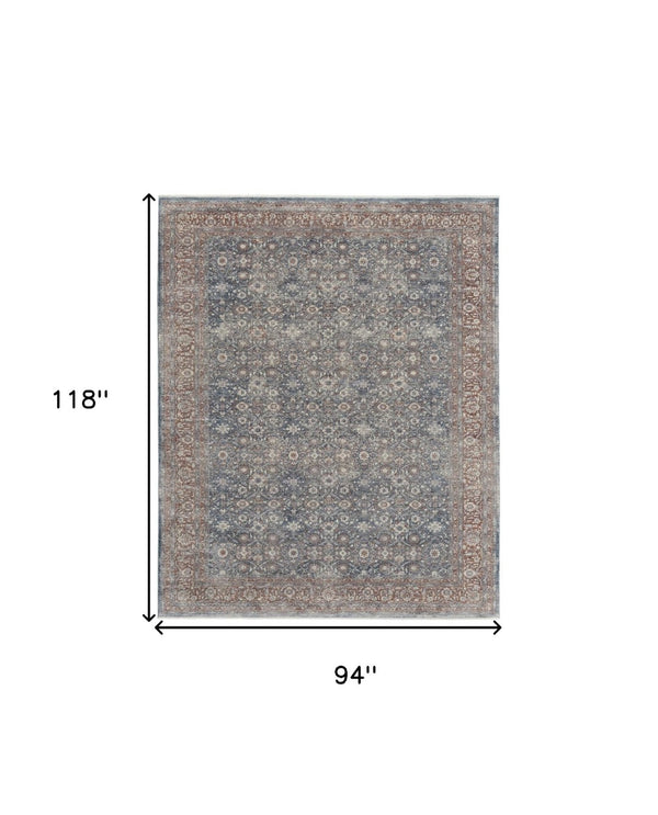 HomeRoots 5' Stunning Blue Beige Red Floral Area Rug - Durable, Stain-Resistant Design for Elegant Spaces 8' X 10' 514467