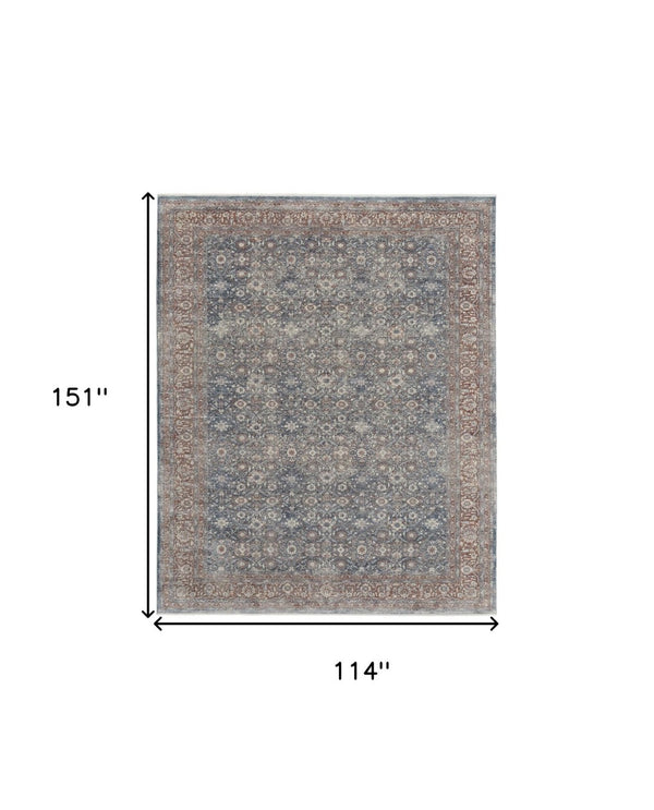 HomeRoots 5' Stunning Blue Beige Red Floral Area Rug - Durable, Stain-Resistant Design for Elegant Spaces 10' X 13' 514468