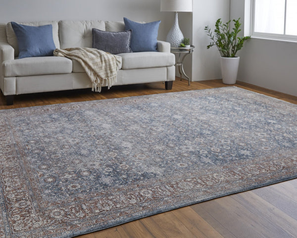 HomeRoots 5' Stunning Blue Beige Red Floral Area Rug - Durable, Stain-Resistant Design for Elegant Spaces 10' X 13' 514468
