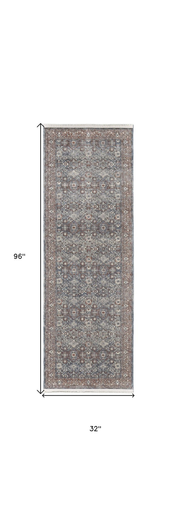 HomeRoots 5' Stunning Blue Beige Red Floral Area Rug - Durable, Stain-Resistant Design for Elegant Spaces 8' Runner 514469