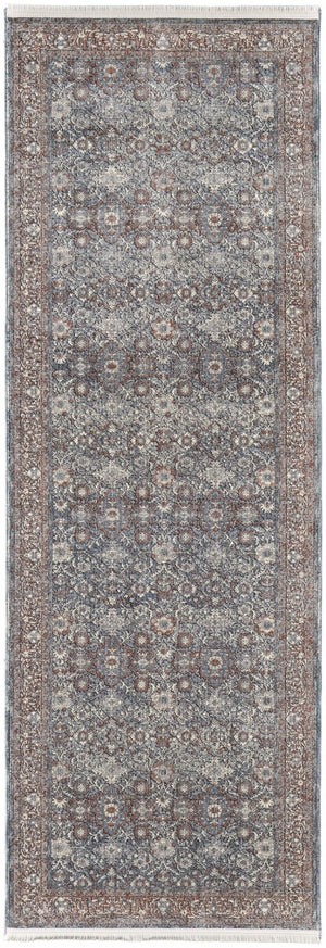 HomeRoots 5' Stunning Blue Beige Red Floral Area Rug - Durable, Stain-Resistant Design for Elegant Spaces 10' Runner 514470