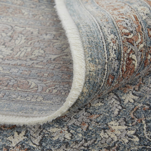 HomeRoots 5' Stunning Blue Beige Red Floral Area Rug - Durable, Stain-Resistant Design for Elegant Spaces 10' Runner 514470