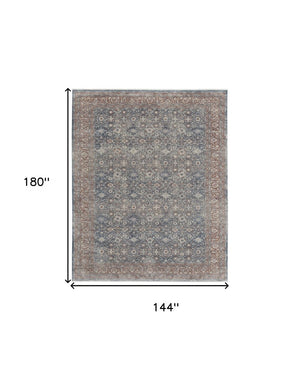 HomeRoots 5' Stunning Blue Beige Red Floral Area Rug - Durable, Stain-Resistant Design for Elegant Spaces 12' X 15' 514472