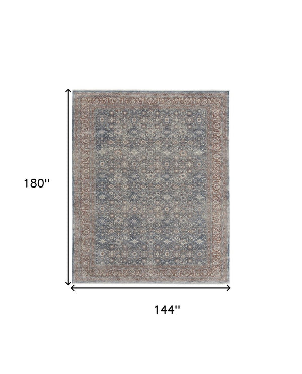 HomeRoots 5' Stunning Blue Beige Red Floral Area Rug - Durable, Stain-Resistant Design for Elegant Spaces 12' X 15' 514472