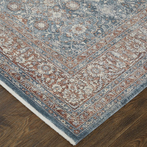 HomeRoots 5' Stunning Blue Beige Red Floral Area Rug - Durable, Stain-Resistant Design for Elegant Spaces 12' X 15' 514472
