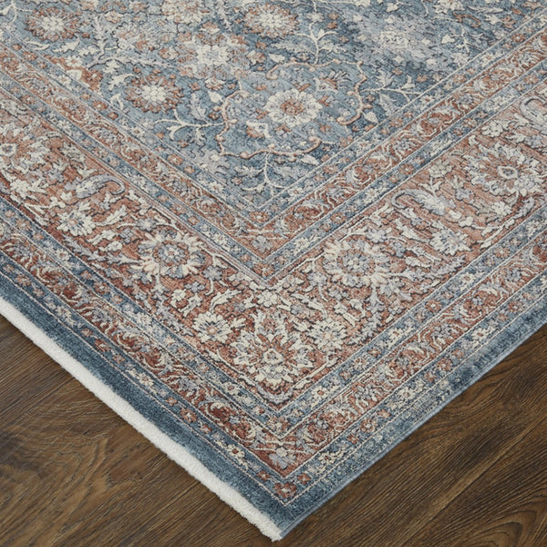 HomeRoots 5' Stunning Blue Beige Red Floral Area Rug - Durable, Stain-Resistant Design for Elegant Spaces 12' X 15' 514472