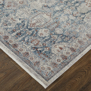 HomeRoots 5' Blue and Ivory Floral Area Rug - Durable Power Loom Design for Timeless Elegance in Any Space 7' X 10' 514475