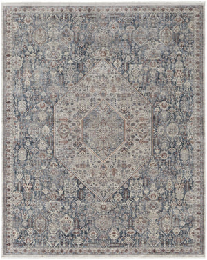HomeRoots 5' Blue and Ivory Floral Area Rug - Durable Power Loom Design for Timeless Elegance in Any Space 10' X 13' 514477