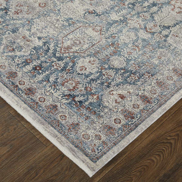 HomeRoots 5' Blue and Ivory Floral Area Rug - Durable Power Loom Design for Timeless Elegance in Any Space 10' X 13' 514477
