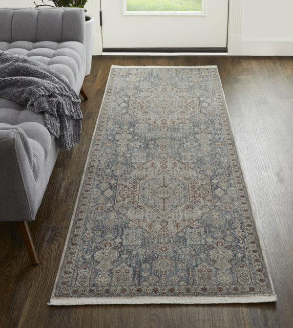 HomeRoots 5' Blue and Ivory Floral Area Rug - Durable Power Loom Design for Timeless Elegance in Any Space 8' Runner 514478