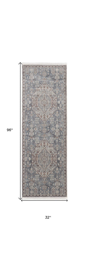 HomeRoots 5' Blue and Ivory Floral Area Rug - Durable Power Loom Design for Timeless Elegance in Any Space 8' Runner 514478