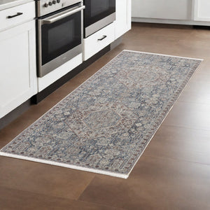 HomeRoots 5' Blue and Ivory Floral Area Rug - Durable Power Loom Design for Timeless Elegance in Any Space 8' Runner 514478