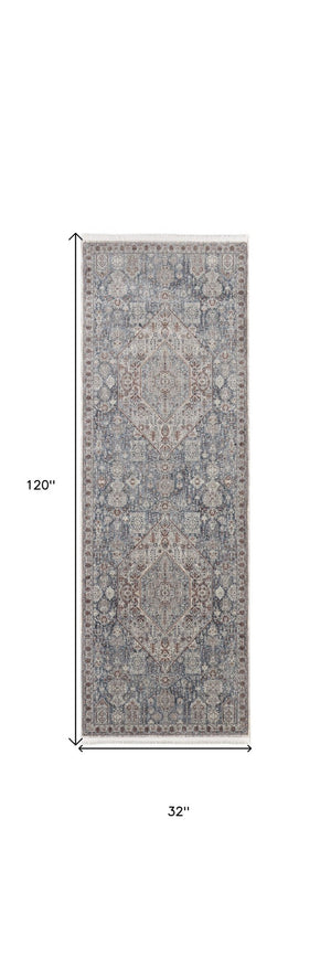 HomeRoots 5' Blue and Ivory Floral Area Rug - Durable Power Loom Design for Timeless Elegance in Any Space 10' Runner 514479