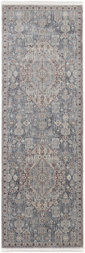 HomeRoots 5' Blue and Ivory Floral Area Rug - Durable Power Loom Design for Timeless Elegance in Any Space 12' Runner 514480