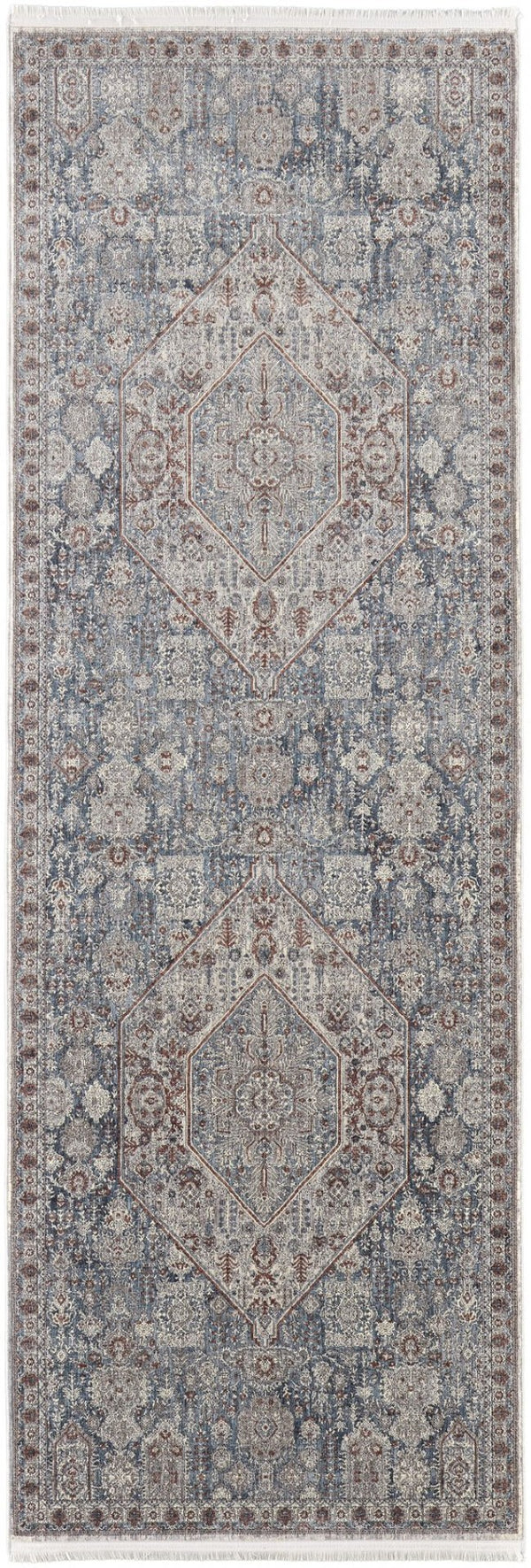 HomeRoots 5' Blue and Ivory Floral Area Rug - Durable Power Loom Design for Timeless Elegance in Any Space 12' Runner 514480
