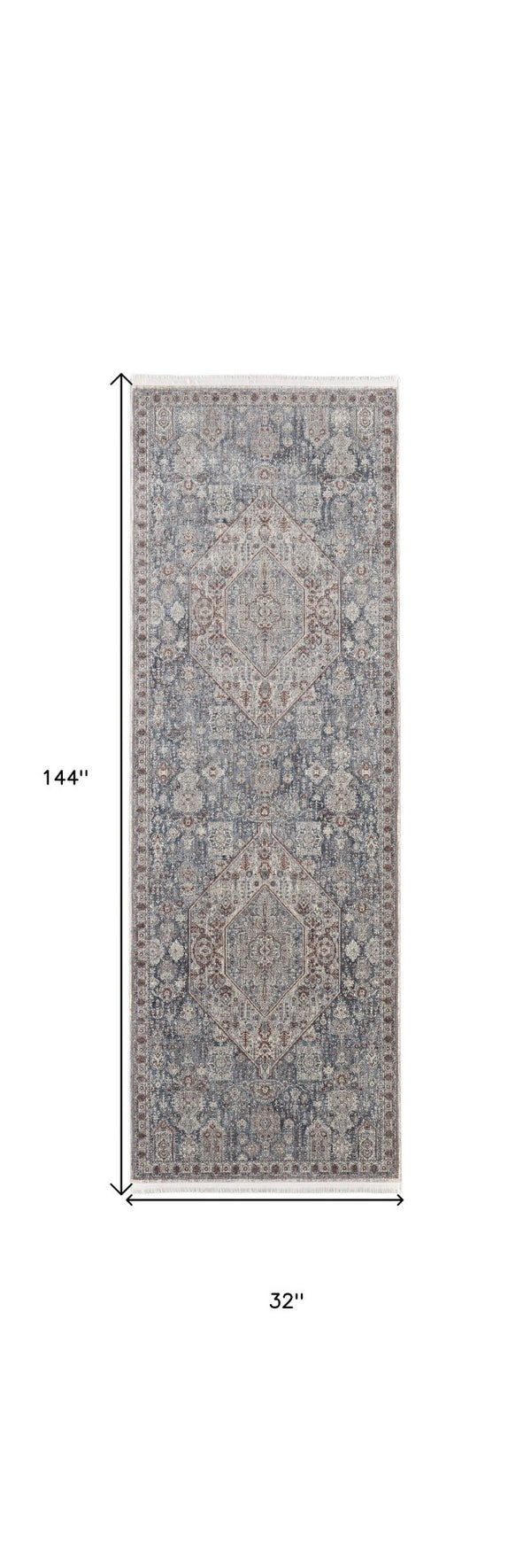HomeRoots 5' Blue and Ivory Floral Area Rug - Durable Power Loom Design for Timeless Elegance in Any Space 12' Runner 514480