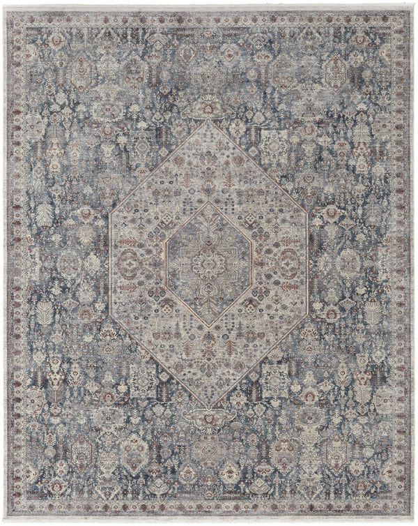 HomeRoots 5' Blue and Ivory Floral Area Rug - Durable Power Loom Design for Timeless Elegance in Any Space 12' X 15' 514481