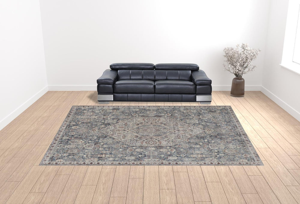 HomeRoots 5' Blue and Ivory Floral Area Rug - Durable Power Loom Design for Timeless Elegance in Any Space 12' X 15' 514481