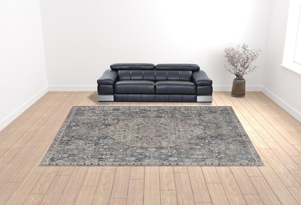 HomeRoots 5' Blue and Ivory Floral Area Rug - Durable Power Loom Design for Timeless Elegance in Any Space 12' X 15' 514481