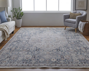 HomeRoots 5' Blue and Ivory Floral Area Rug - Durable Power Loom Design for Timeless Elegance in Any Space 12' X 15' 514481