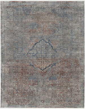 HomeRoots 5' Floral Area Rug in Blue, Red, and Gray – Durable, Stain-Resistant Design for Any Room Decor 5' X 7' 514483