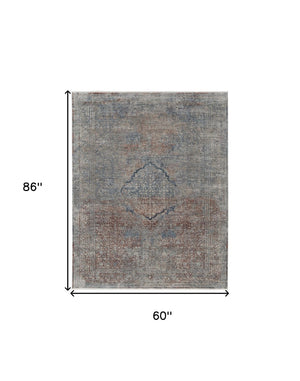 HomeRoots 5' Floral Area Rug in Blue, Red, and Gray – Durable, Stain-Resistant Design for Any Room Decor 5' X 7' 514483