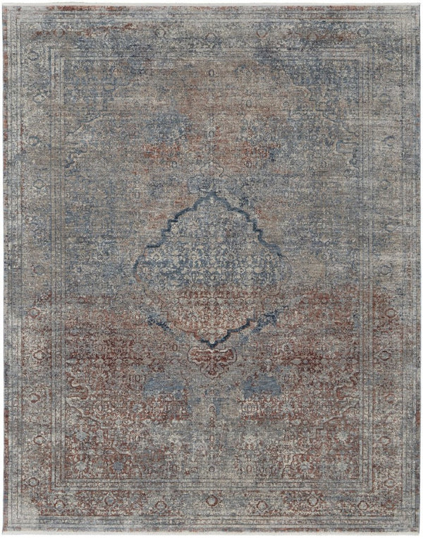 HomeRoots 5' Floral Area Rug in Blue, Red, and Gray – Durable, Stain-Resistant Design for Any Room Decor 7' X 10' 514484
