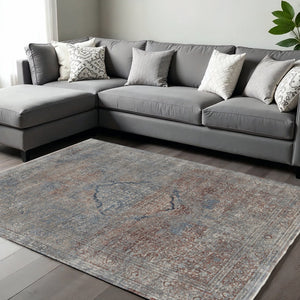 HomeRoots 5' Floral Area Rug in Blue, Red, and Gray – Durable, Stain-Resistant Design for Any Room Decor 7' X 10' 514484