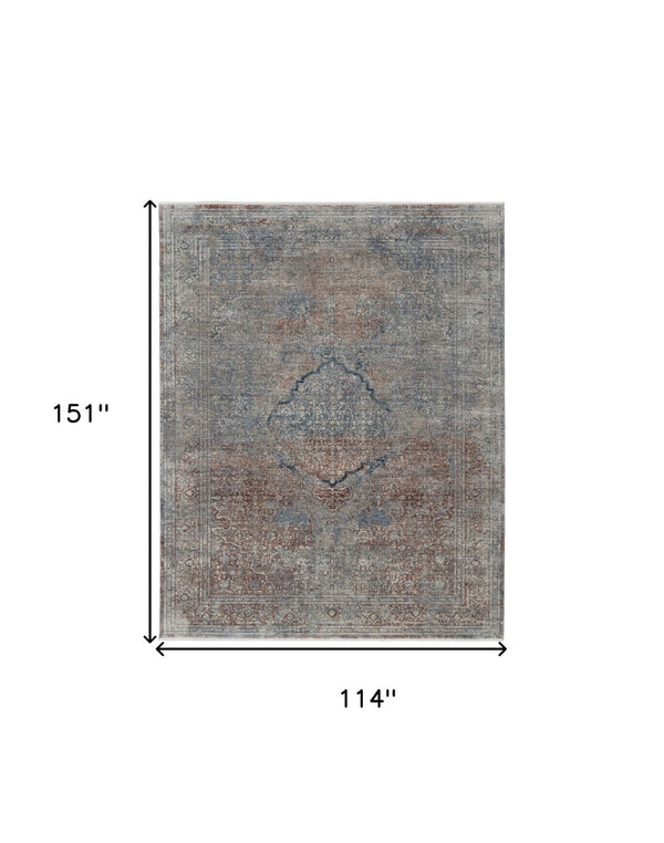 HomeRoots 5' Floral Area Rug in Blue, Red, and Gray – Durable, Stain-Resistant Design for Any Room Decor 10' X 13' 514486