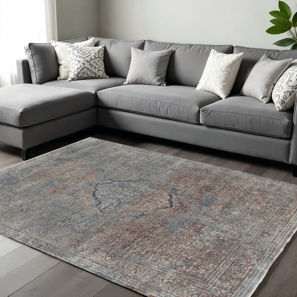 HomeRoots 5' Floral Area Rug in Blue, Red, and Gray – Durable, Stain-Resistant Design for Any Room Decor 10' X 13' 514486