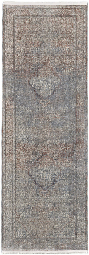 HomeRoots 5' Floral Area Rug in Blue, Red, and Gray – Durable, Stain-Resistant Design for Any Room Decor 10' Runner 514488