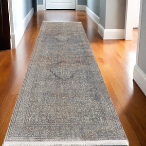 HomeRoots 5' Floral Area Rug in Blue, Red, and Gray – Durable, Stain-Resistant Design for Any Room Decor 10' Runner 514488
