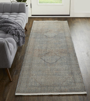 HomeRoots 5' Floral Area Rug in Blue, Red, and Gray – Durable, Stain-Resistant Design for Any Room Decor 12' Runner 514489