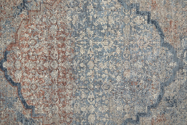 HomeRoots 5' Floral Area Rug in Blue, Red, and Gray – Durable, Stain-Resistant Design for Any Room Decor 12' Runner 514489